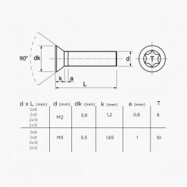 Stainless screws torx - Head countersunk - M2